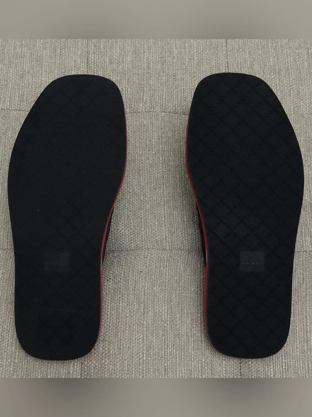 Gucci Black & Red GG Embossed Cross-Strap Slide Sandals
